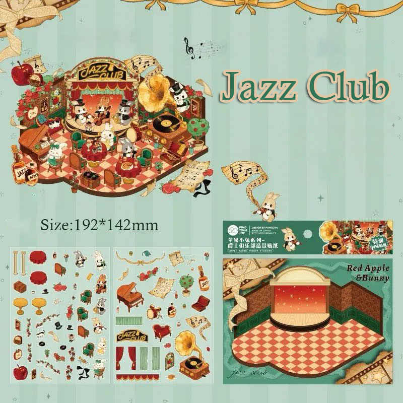 Apple Bunny DIY 3D Sticker Collection - 4 Cute Miniature Scenes