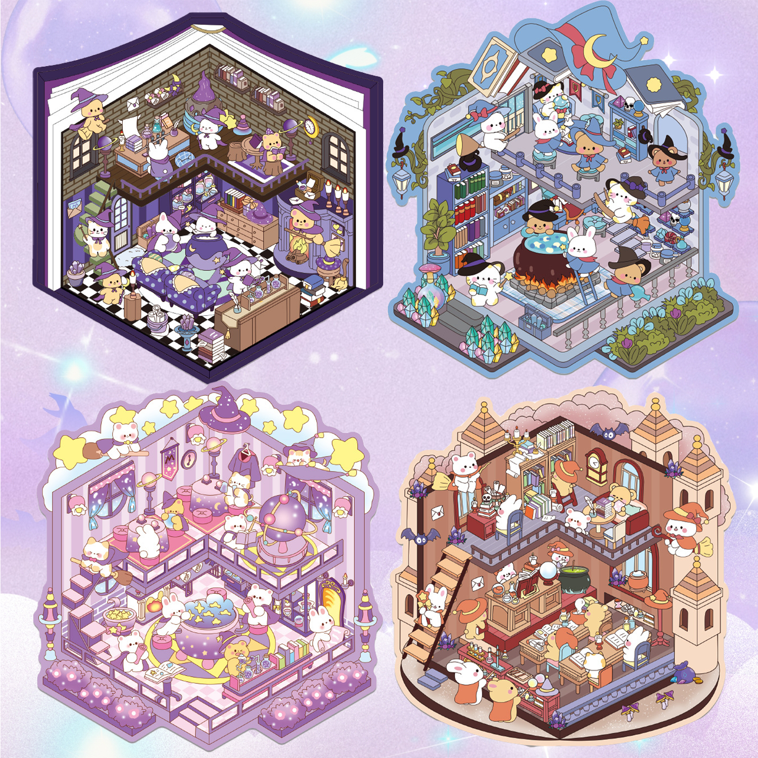 Magic Phantom Series DIY 3D Sticker Collection - 4 Cute Miniature Scenes