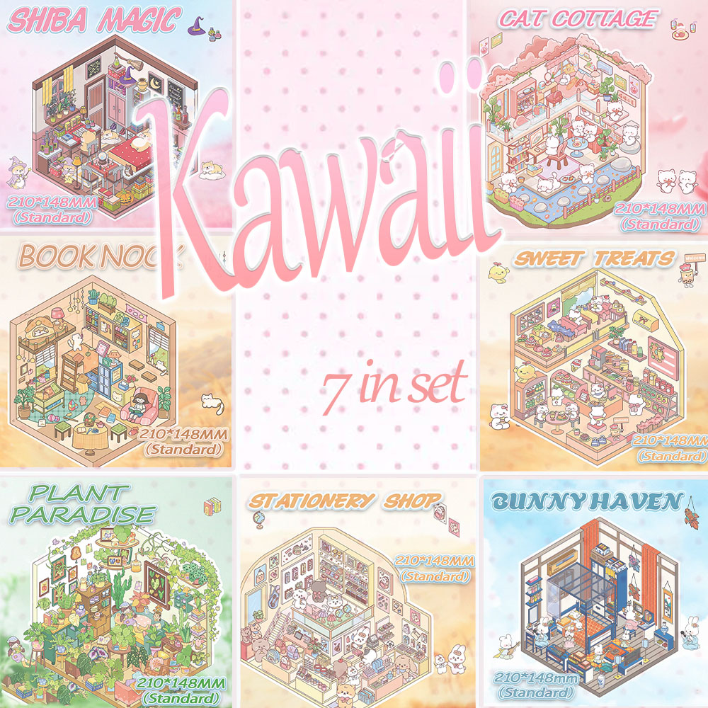 Kawaii 3D Sticker Collection - 7 Cute Miniature Scenes