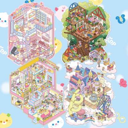 Magic Base DIY 3D Scene Stickers Lovely Miniature Scenes