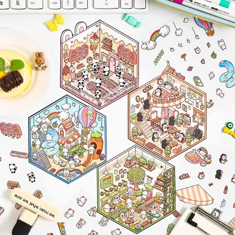 Dream Cottage Collection DIY 3D Scene Stickers - 4 Cute Miniature Scenes