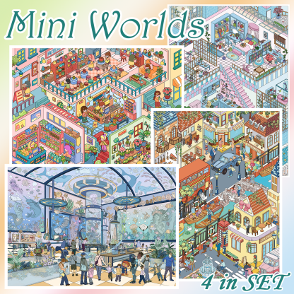 Mini Worlds DIY 3D Scene Stickers Collection - 4 Cute Miniature Scenes
