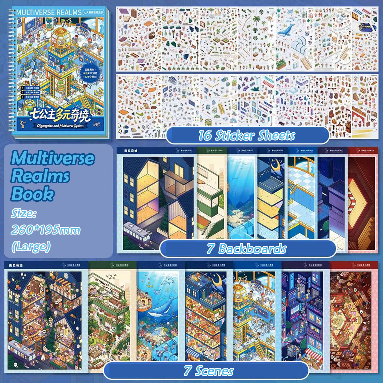 Multiverse Realms Book DIY 3D Scene Stickers - 7 Cute Miniature Scene (With Guidelines)