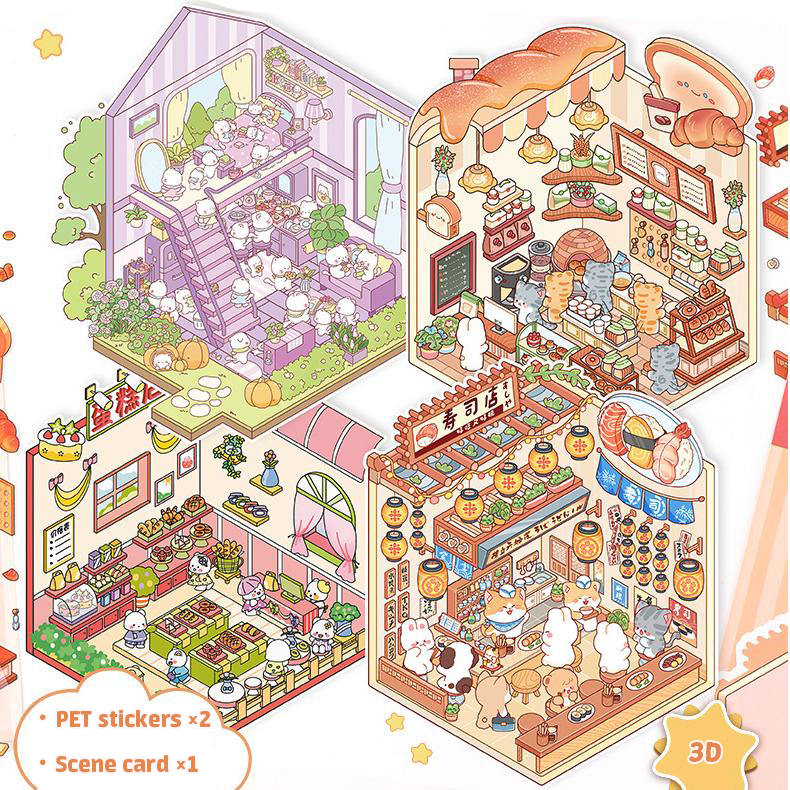 Critter Shop DIY 3D Scene Stickers 4 Cute Miniature Scenes
