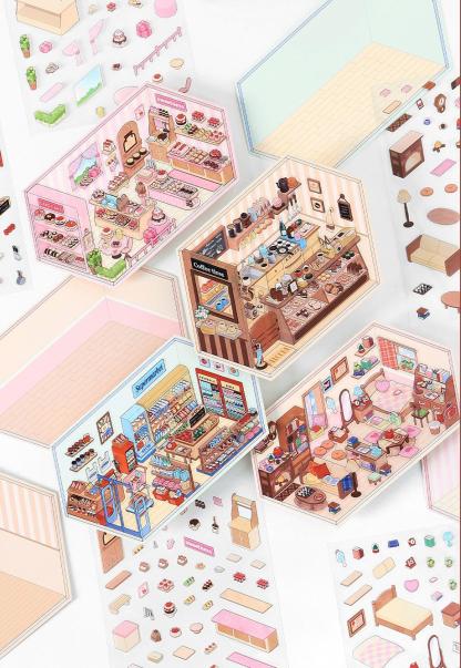 Corner Series: Sweet, Sip, Stay & Shop DIY 3D Scene Stickers 4 Lovely Miniature Scenes