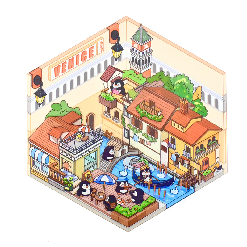 [Copy]Animal Small Business DIY 3D Scene Stickers 4 Cute Miniature Scenes