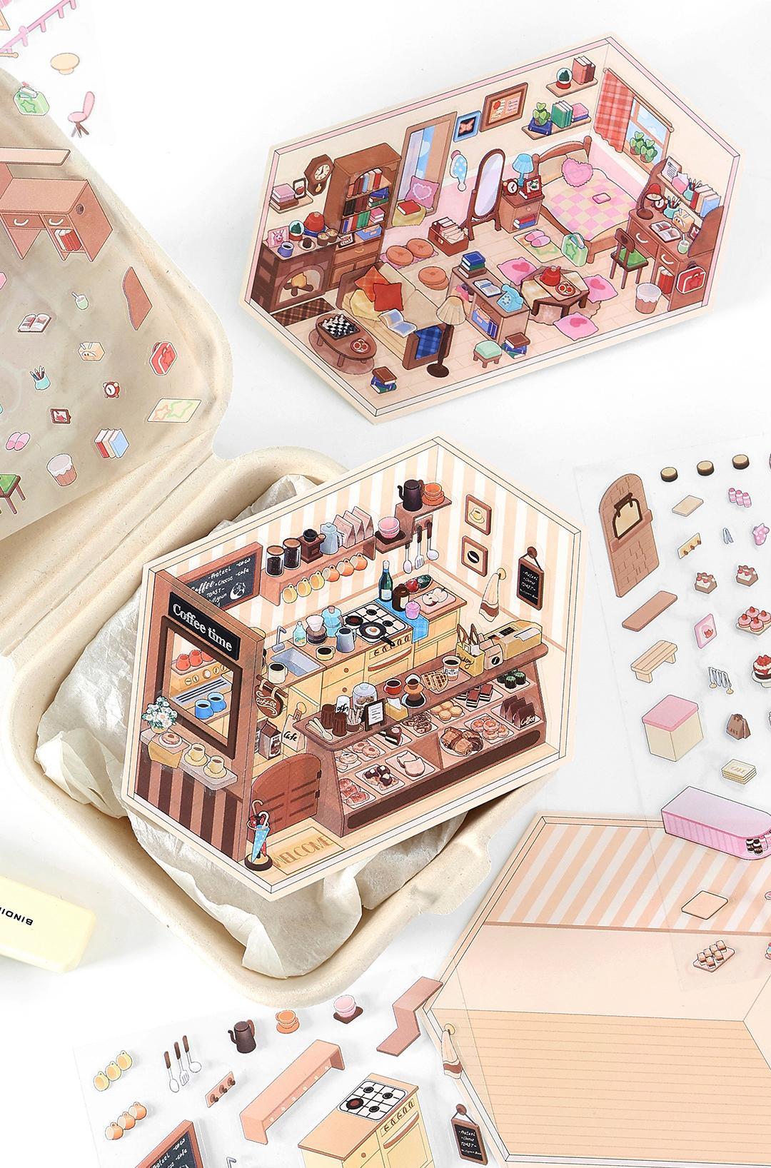 Corner Series: Sweet, Sip, Stay & Shop DIY 3D Scene Stickers 4 Lovely Miniature Scenes