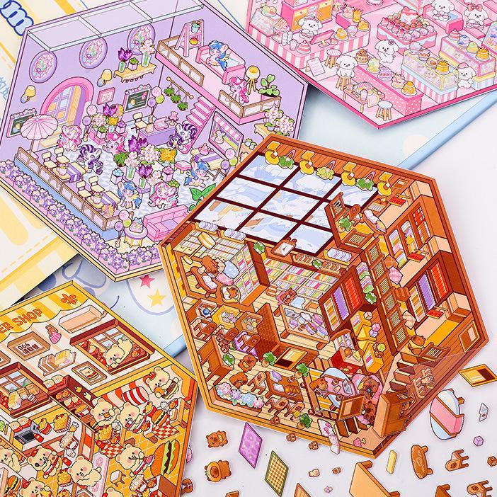 Cozy Critter Shops DIY 3D Sticker Collection 4 Cute Miniature Scenes