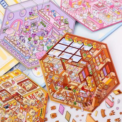 Cozy Critter Shops DIY 3D Sticker Collection 4 Cute Miniature Scenes