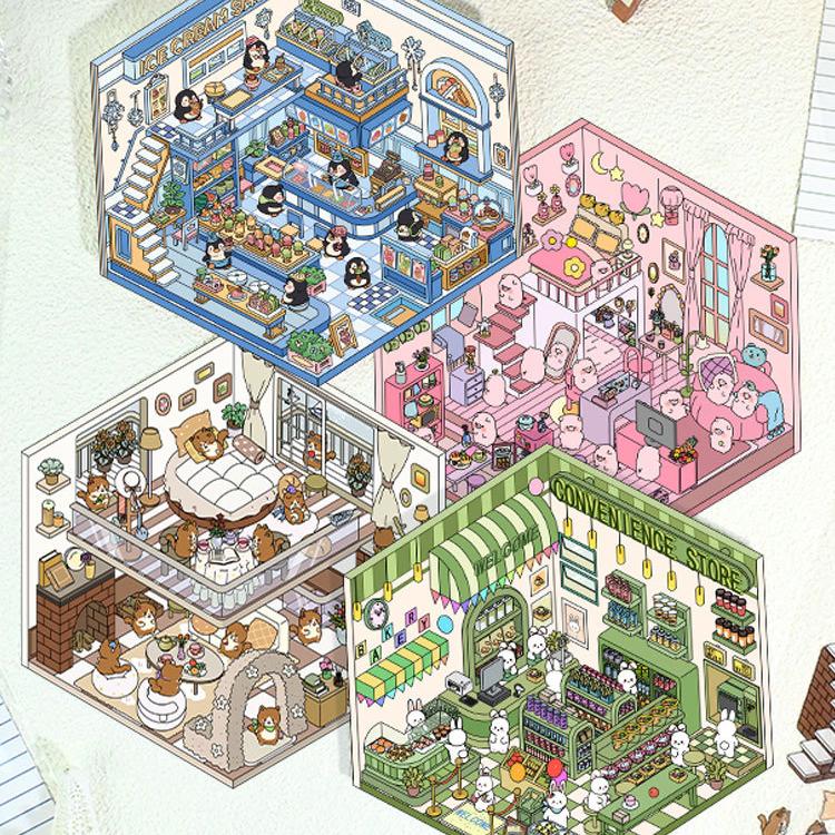 Cute Pet Shop DIY 3D Scene Stickers 4 Cute Miniature Scenes