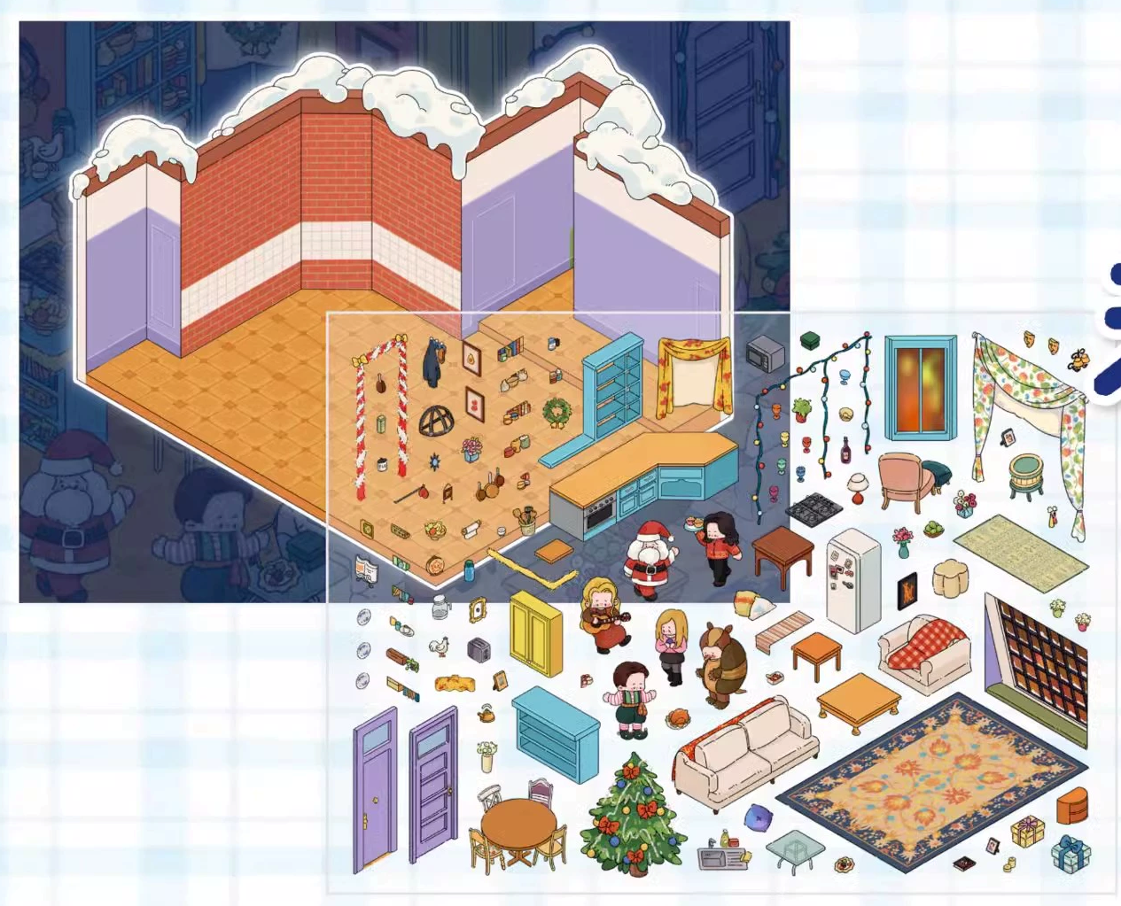 Reusable Stickers: Shared living diary DIY 3D Sticker Collection - 2 Cute Miniature Scenes