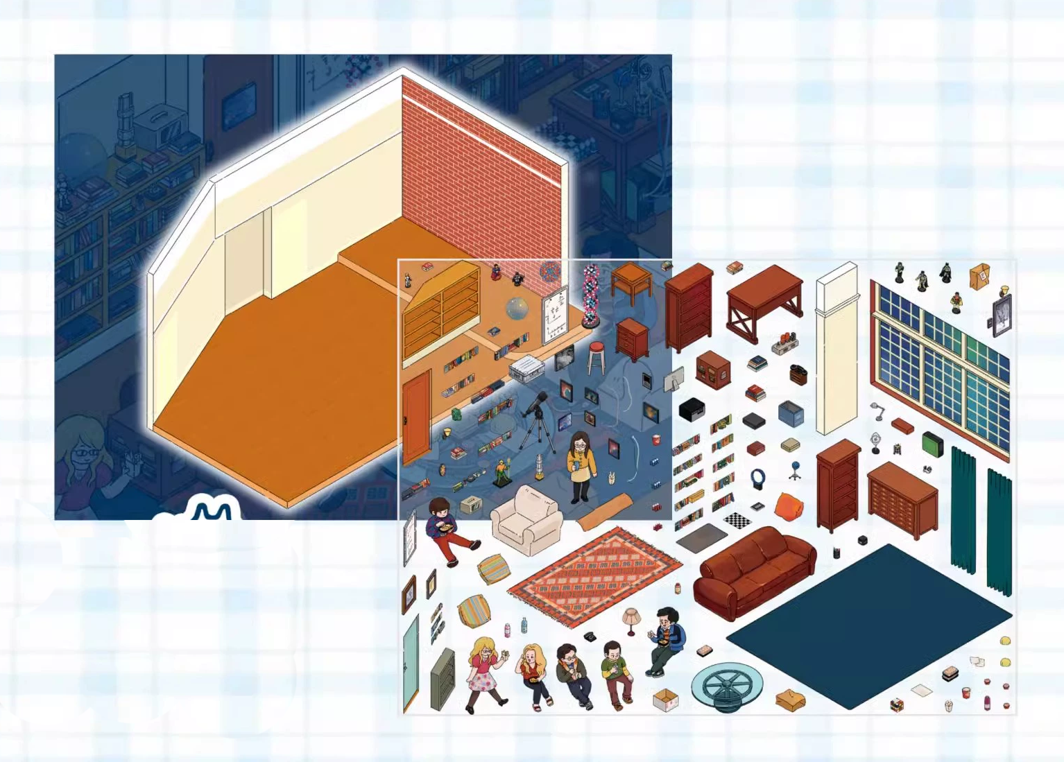 Reusable Stickers: Shared living diary DIY 3D Sticker Collection - 2 Cute Miniature Scenes