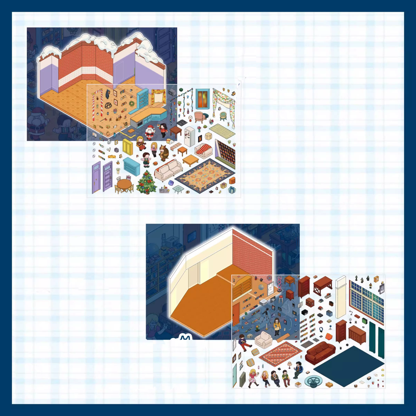 Reusable Stickers: Shared living diary DIY 3D Sticker Collection - 2 Cute Miniature Scenes