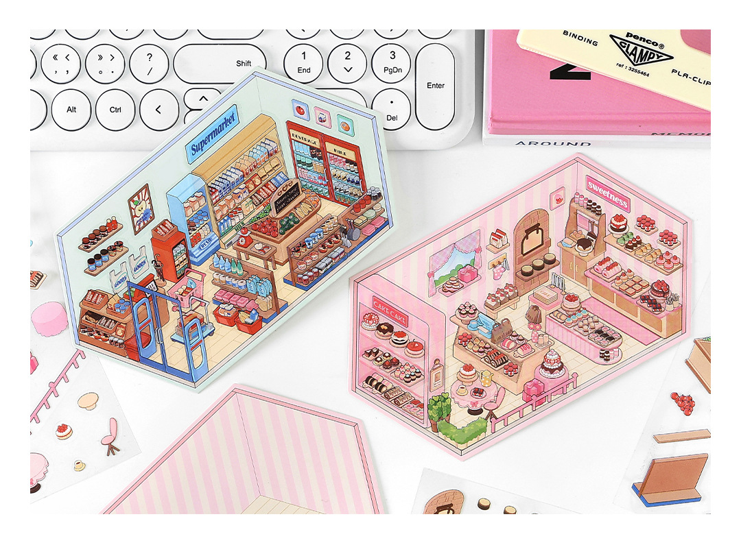 Corner Series: Sweet, Sip, Stay & Shop DIY 3D Scene Stickers 4 Lovely Miniature Scenes