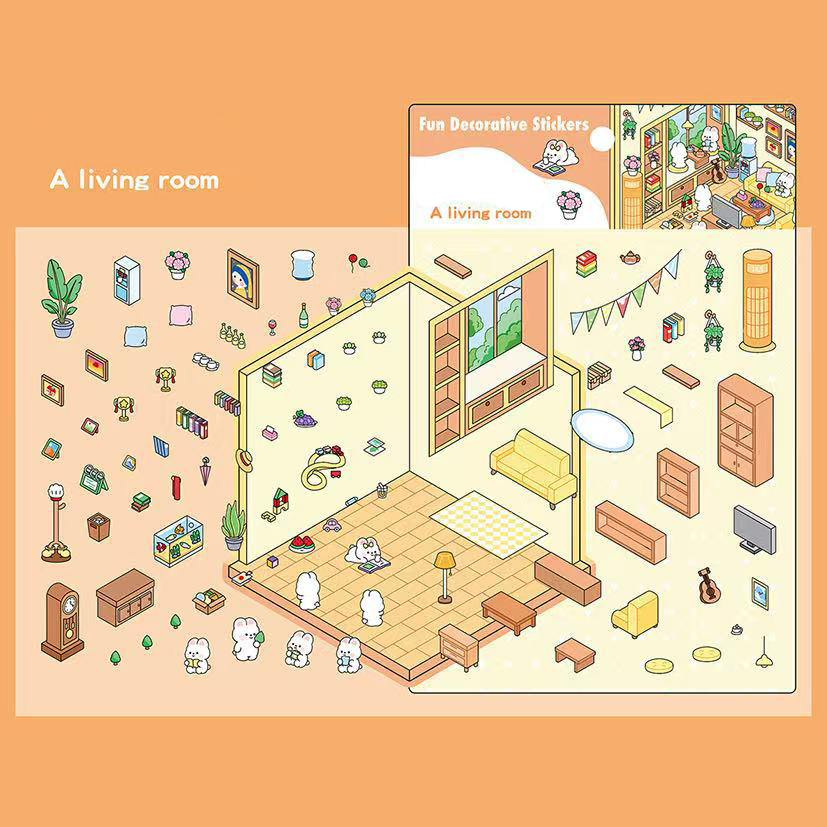 Life series DIY 3D Sticker Collection - 4 Cute Miniature Scenes