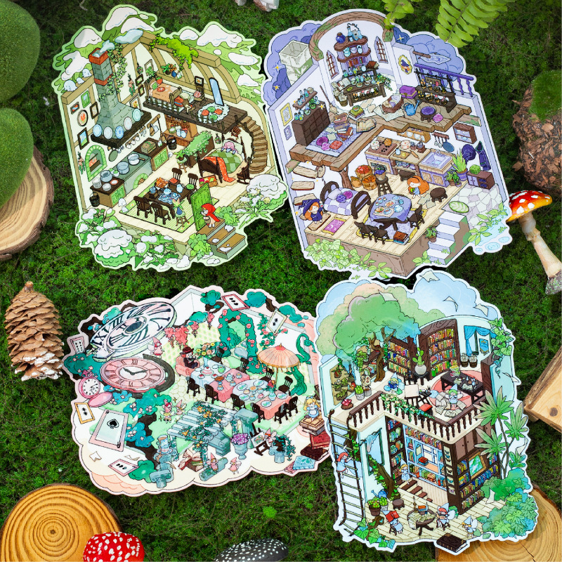 Vintage Fairy Tale Collection DIY 3D Sticker Collection - 4 Cute Miniature Scenes