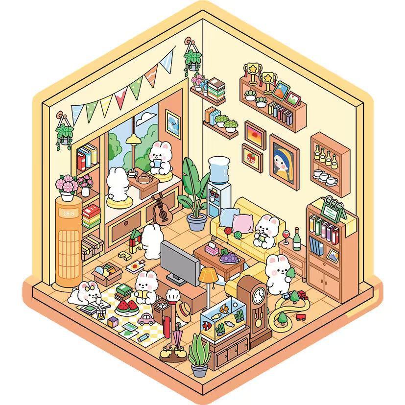 Life series DIY 3D Sticker Collection - 4 Cute Miniature Scenes