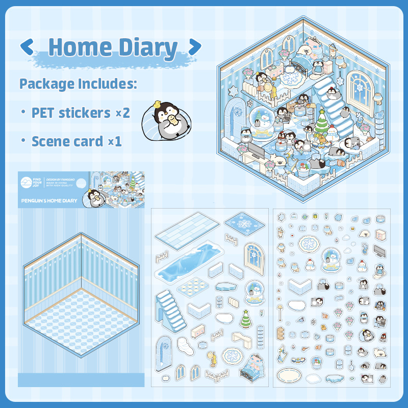 Penguin Holiday Collection DIY 3D Scene Stickers 4 Cute Miniature Scenes