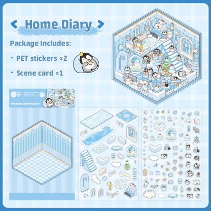 Penguin Holiday Collection DIY 3D Scene Stickers 4 Cute Miniature Scenes