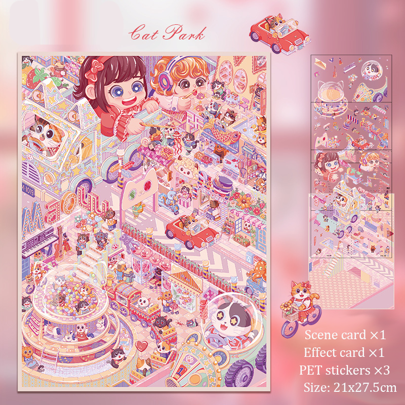 Dreamy Pet Paradise DIY 3D Scene Stickers 2 Cute Miniature Scenes