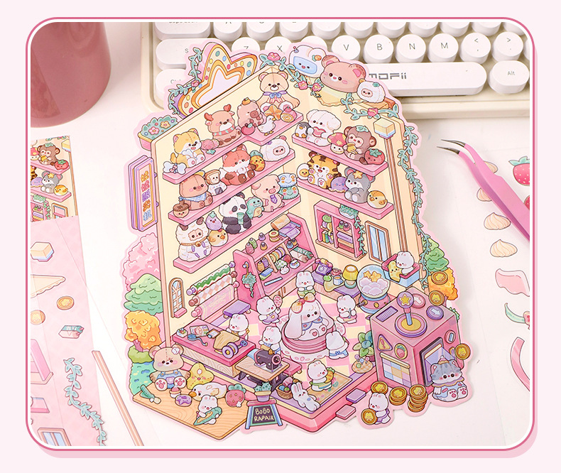 Bunny Land DIY 3D Scene Stickers 2 Cute Miniature Scenes