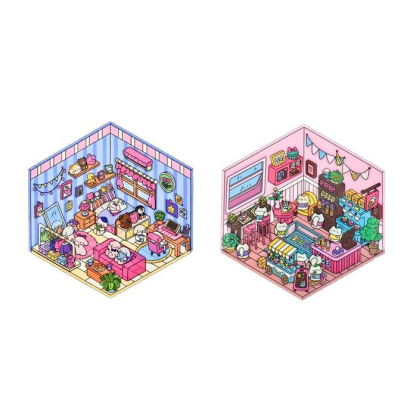 Puppy bedroom & Meow ice cream shop DIY 3D Sticker Collection - 2 Cute Miniature Scenes
