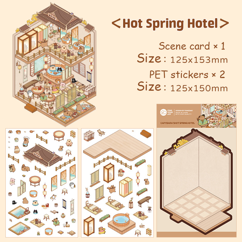 Capybara World DIY 3D Scene Stickers 4 Cute Miniature Scenes