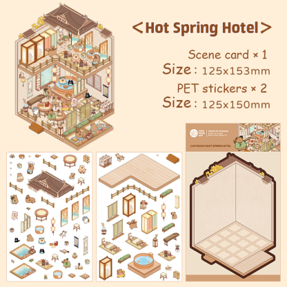 Capybara World DIY 3D Scene Stickers 4 Cute Miniature Scenes