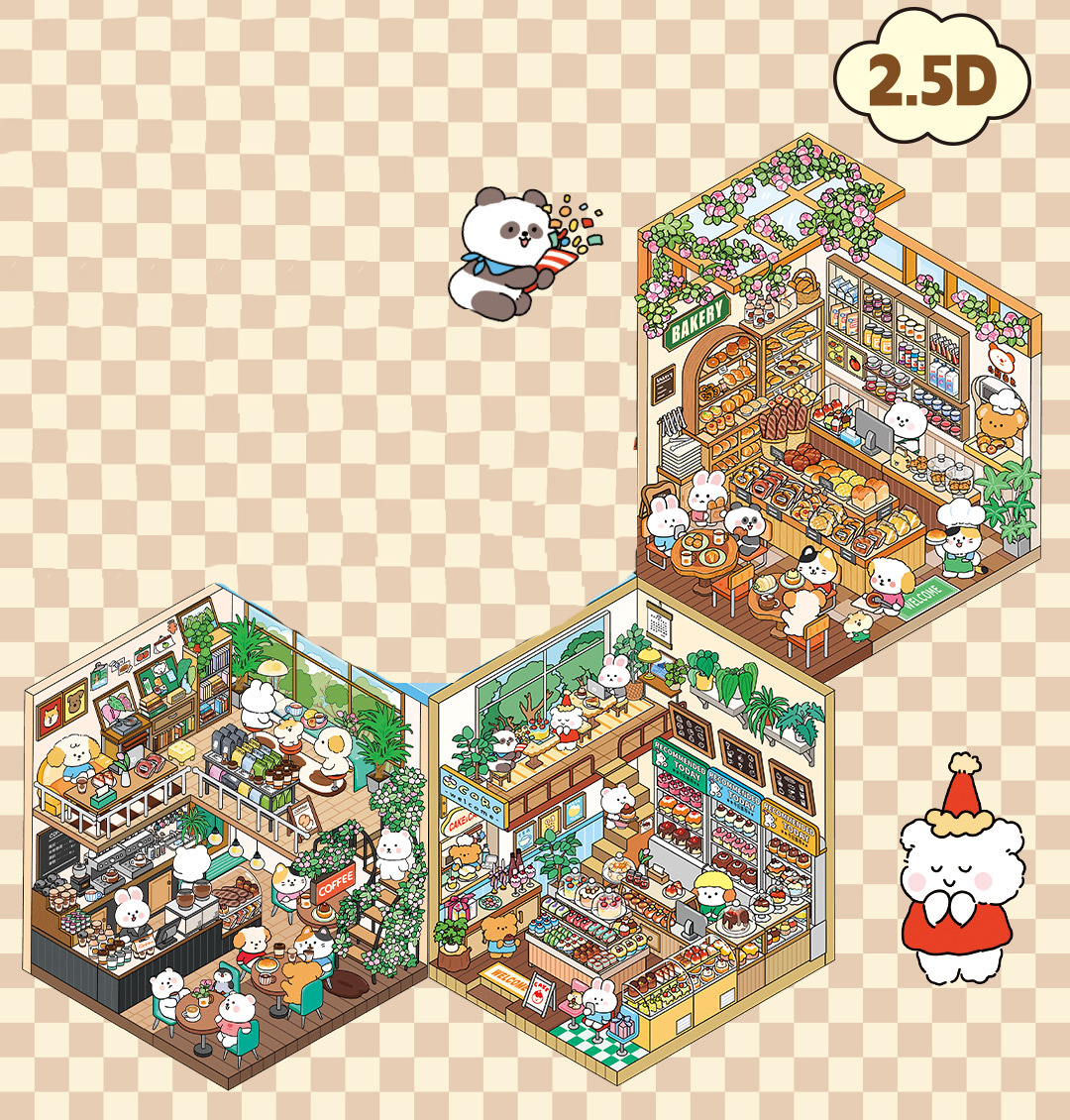 Fun Dessert House  DIY 3D Scene Stickers - 3 Cute Miniature Scenes