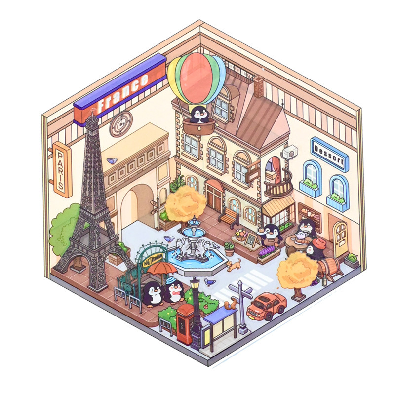 [Copy]Animal Small Business DIY 3D Scene Stickers 4 Cute Miniature Scenes