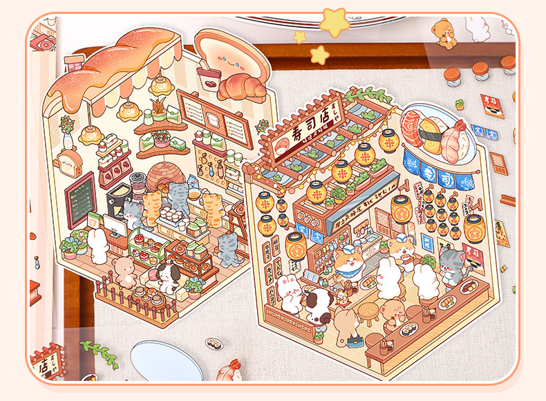 Critter Shop DIY 3D Scene Stickers 4 Cute Miniature Scenes