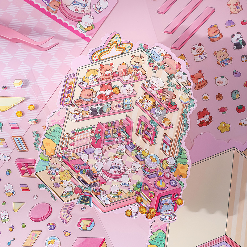 Bunny Land DIY 3D Scene Stickers 2 Cute Miniature Scenes