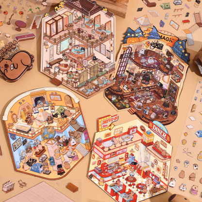 Capybara World DIY 3D Scene Stickers 4 Cute Miniature Scenes
