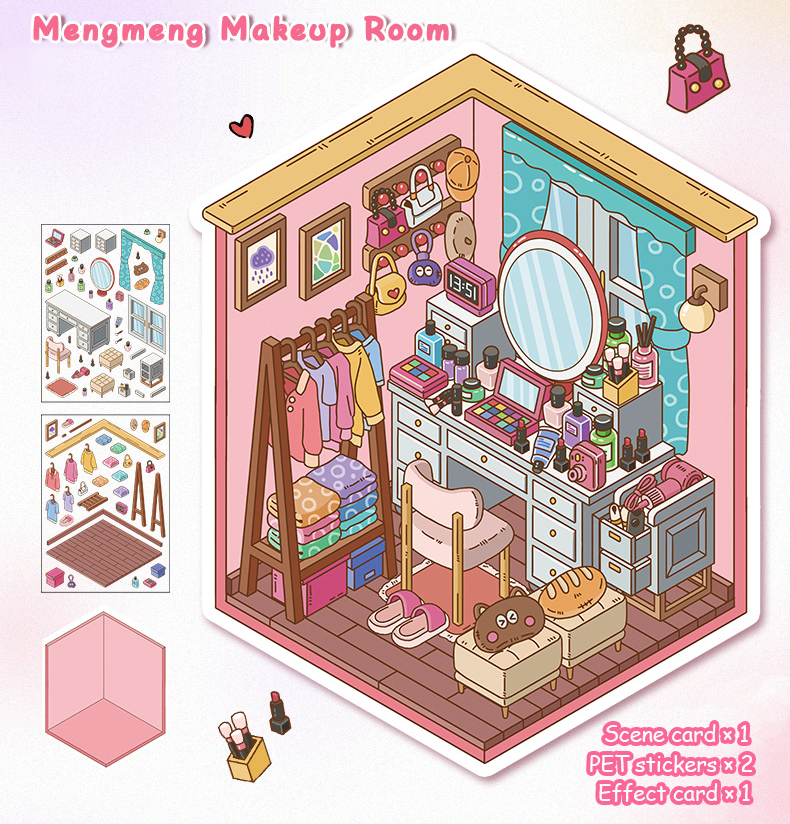 Mengmeng Makeup Room DIY 3D Scene Stickers Lovely Miniature Scenes