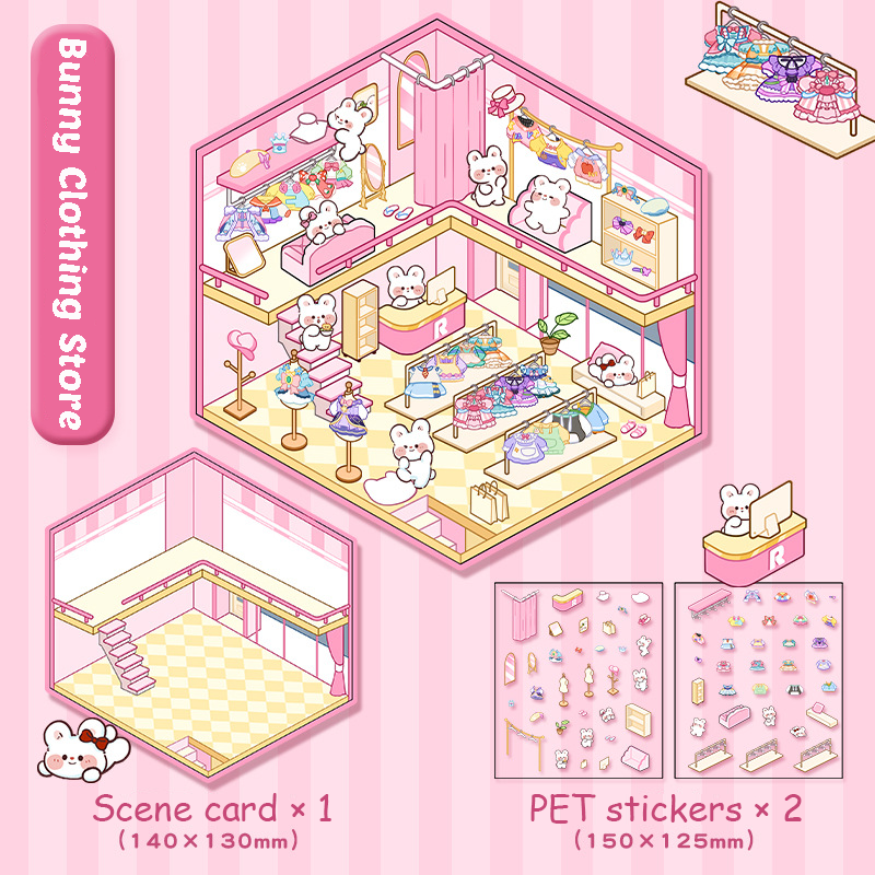 Cute Animals Shop DIY 3D Scene Stickers 4 Cute Miniature Scenes