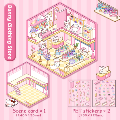 Cute Animals Shop DIY 3D Scene Stickers 4 Cute Miniature Scenes