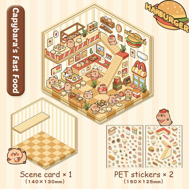 Cute Animals Shop DIY 3D Scene Stickers 4 Cute Miniature Scenes