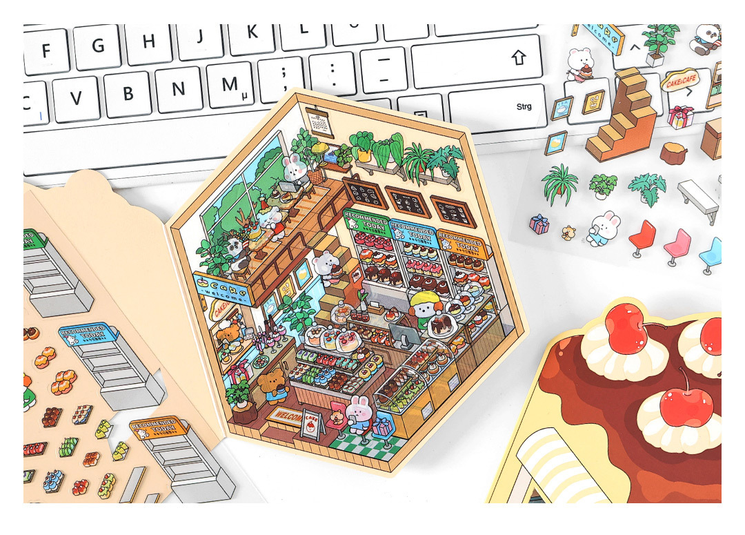 Fun Dessert House  DIY 3D Scene Stickers - 3 Cute Miniature Scenes