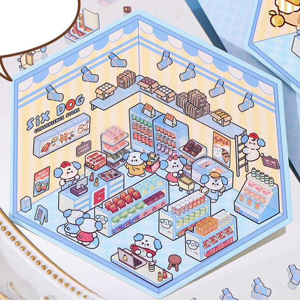 Cute Animals Shop DIY 3D Scene Stickers 4 Cute Miniature Scenes