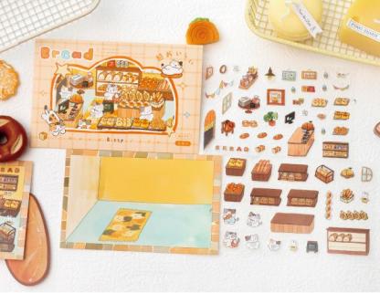 Kitty Bakery Workshop DIY 3D Sticker Collection - 4 Cute Miniature Scenes
