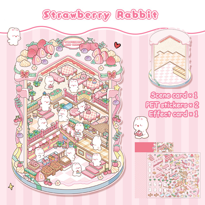 Bunny Land DIY 3D Scene Stickers 2 Cute Miniature Scenes