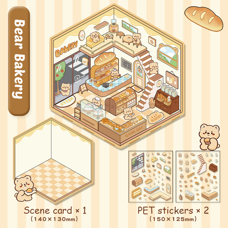 Cute Animals Shop DIY 3D Scene Stickers 4 Cute Miniature Scenes