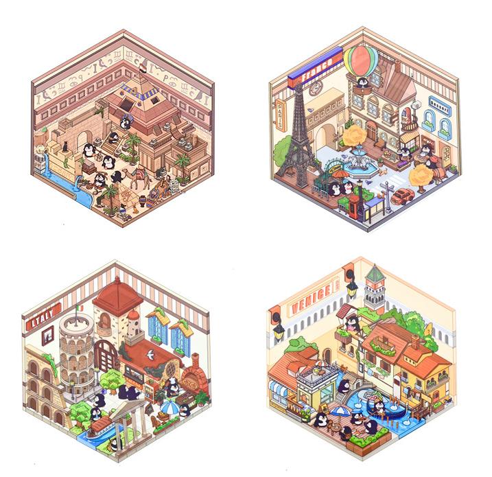[Copy]Animal Small Business DIY 3D Scene Stickers 4 Cute Miniature Scenes