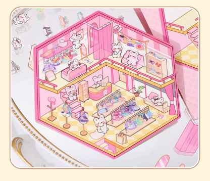 Cute Animals Shop DIY 3D Scene Stickers 4 Cute Miniature Scenes