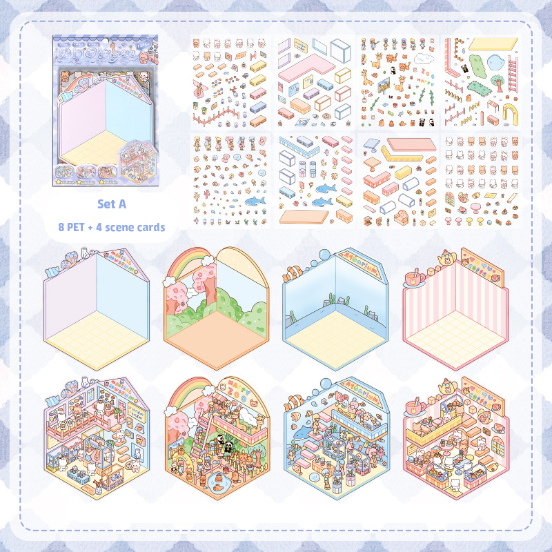 Popular Venues DIY 3D Sticker Collection - 8 Cute Miniature Scenes