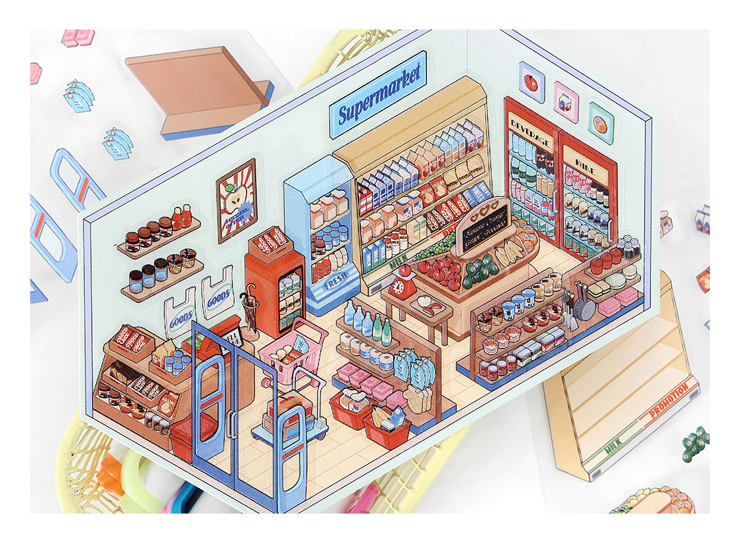 Corner Series: Sweet, Sip, Stay & Shop DIY 3D Scene Stickers 4 Lovely Miniature Scenes