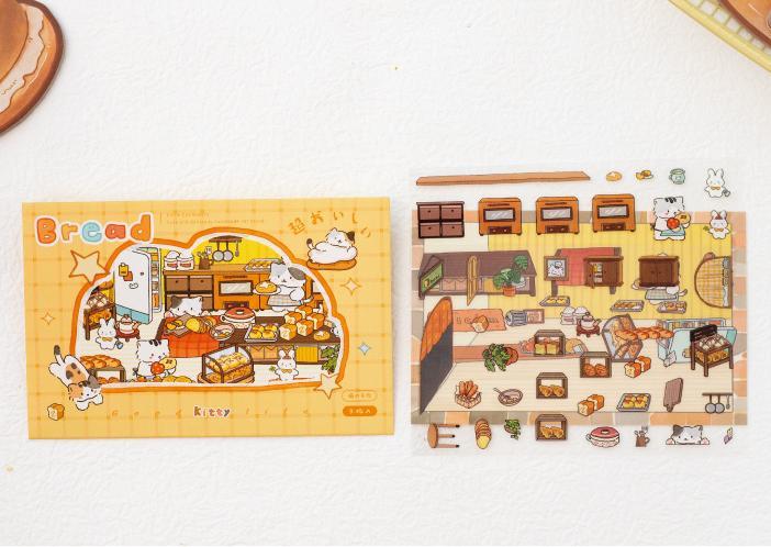 Kitty Bakery Workshop DIY 3D Sticker Collection - 4 Cute Miniature Scenes