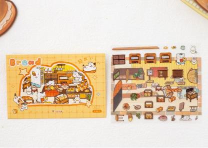Kitty Bakery Workshop DIY 3D Sticker Collection - 4 Cute Miniature Scenes