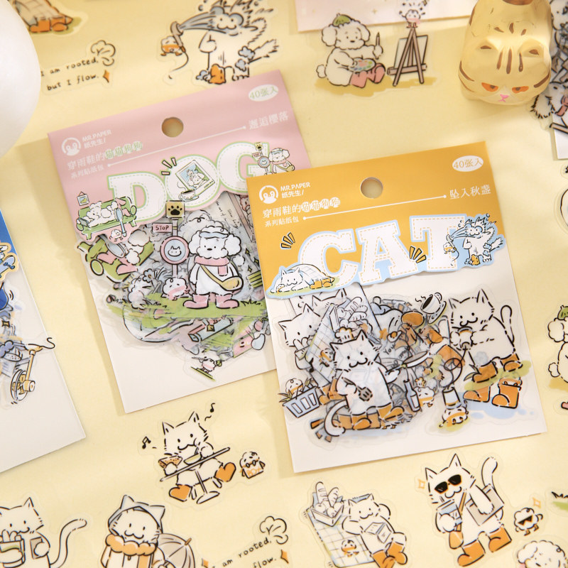 Journaling Stickers - Cats & Dogs in Rain Boots