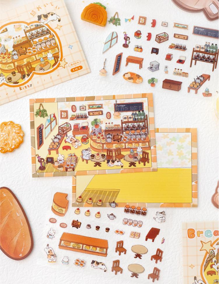 Kitty Bakery Workshop DIY 3D Sticker Collection - 4 Cute Miniature Scenes